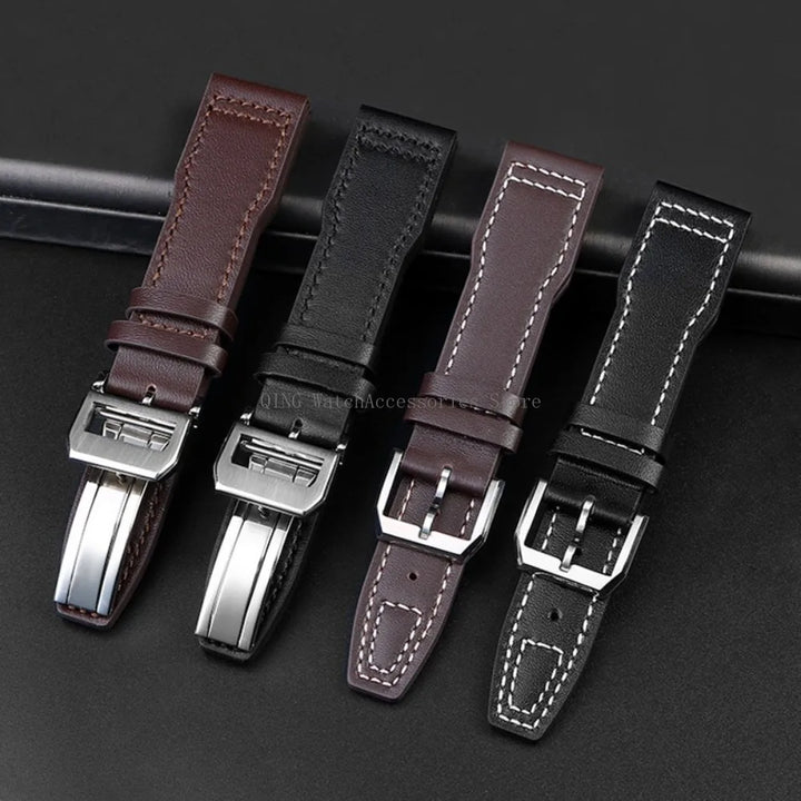 Genuine Cowhide Leather Strap for IWC Pilot – 20/21/22mm, Folding Buckle