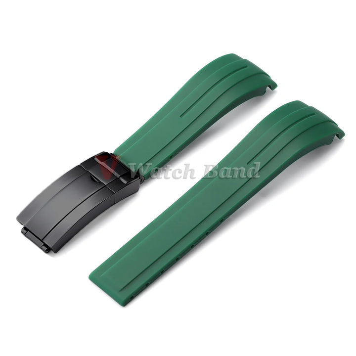 Curved End Rubber Watch Strap 20mm 21mm 22mm for Rolex for Water Ghost Waterproof Silicone Wrist Band Folding Buckle Bracelet