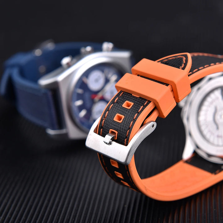 JUELONG New Design FKM Watch Strap 20mm 22mm Quick Release Hybrid Fluoro Rubber Saffiano Leather Watchbands