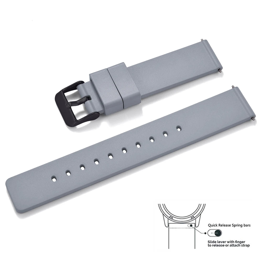 Premium Grade Flat Smooth FKM Rubber Watch Strap 16mm 18mm 20mm 22mm 24mm Soft Quick Release Rubber Watch Bands