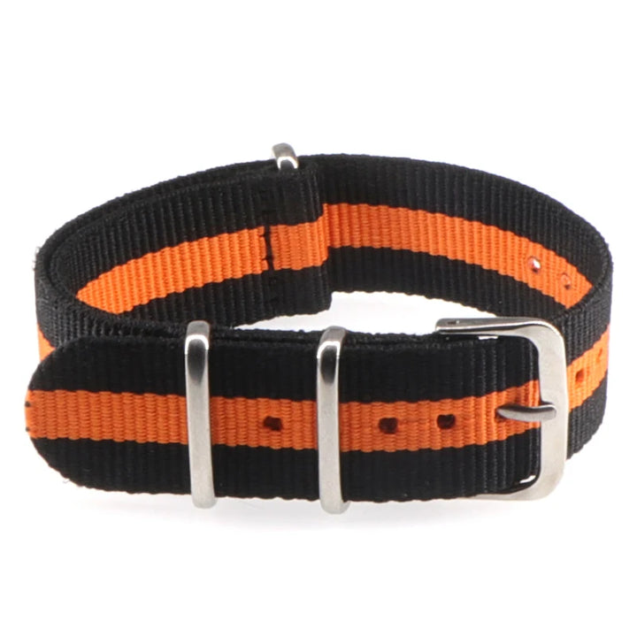 Striped Nylon Watch Strap with Silver Buckle (16-22mm)