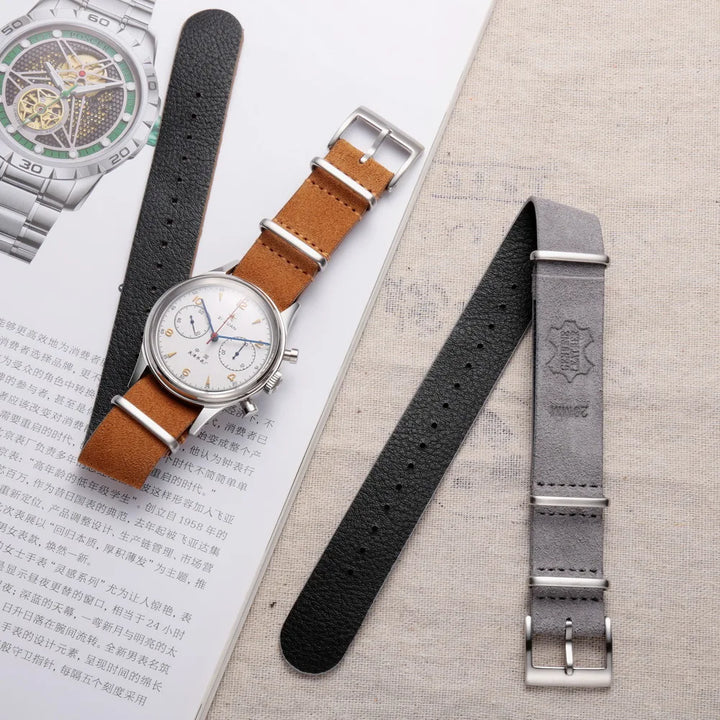 HEMSUT Genuine Leather Suede Watch Strap – 18–22mm Military Style