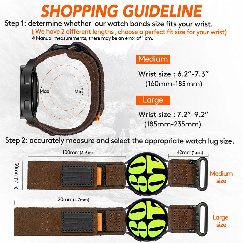 Hemsut Genuine Leather Watch Strap – 20/22mm for Samsung Galaxy
