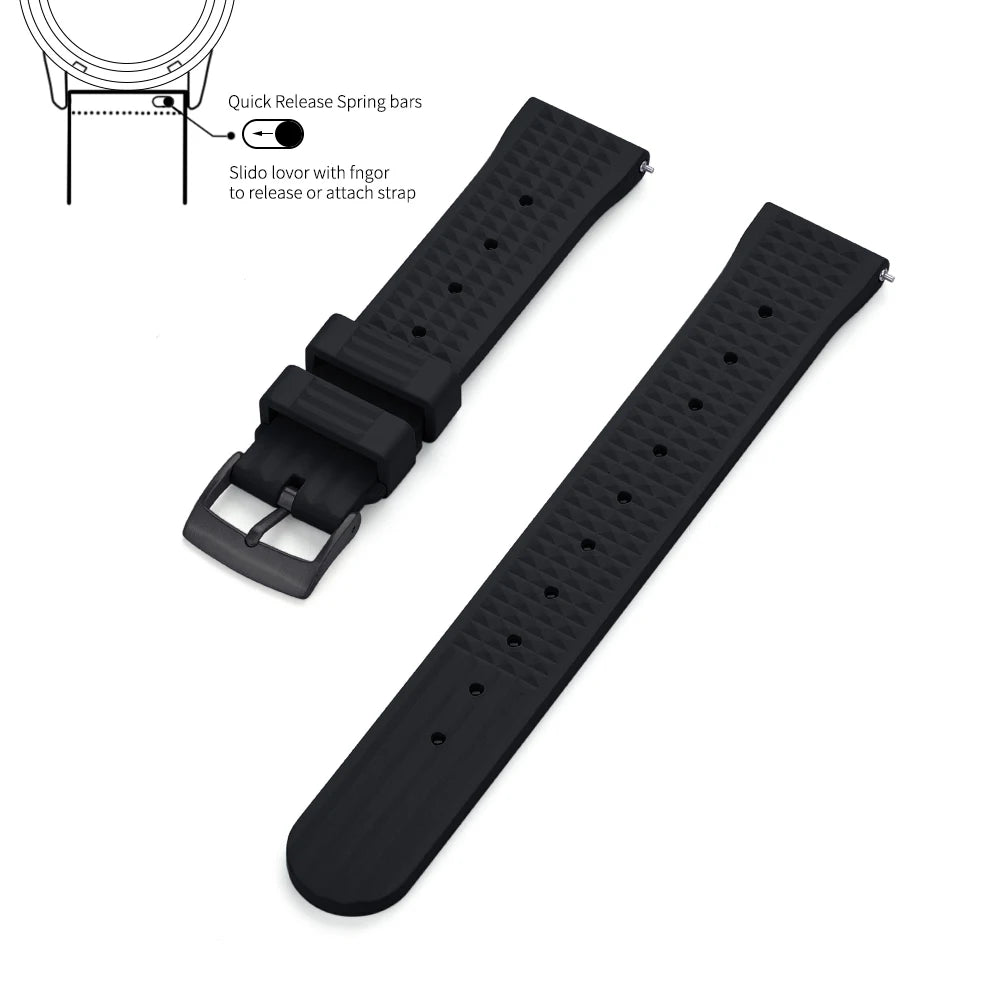 JUELONG Waffle FKM Rubber Watch Bands Quick Release Waterproof Durable Fluororubber Strap 20mm 22mm For Traditional Diving Watch