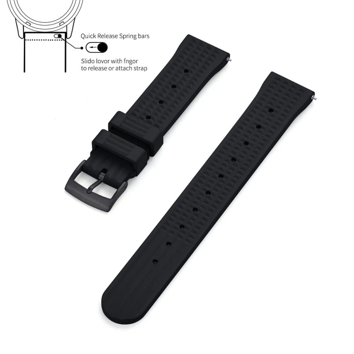 JUELONG Waffle FKM Rubber Watch Bands Quick Release Waterproof Durable Fluororubber Strap 20mm 22mm For Traditional Diving Watch