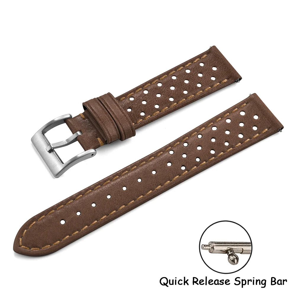 Vintage Racing Leather Watch Strap 18–22mm Quick Release for Omega