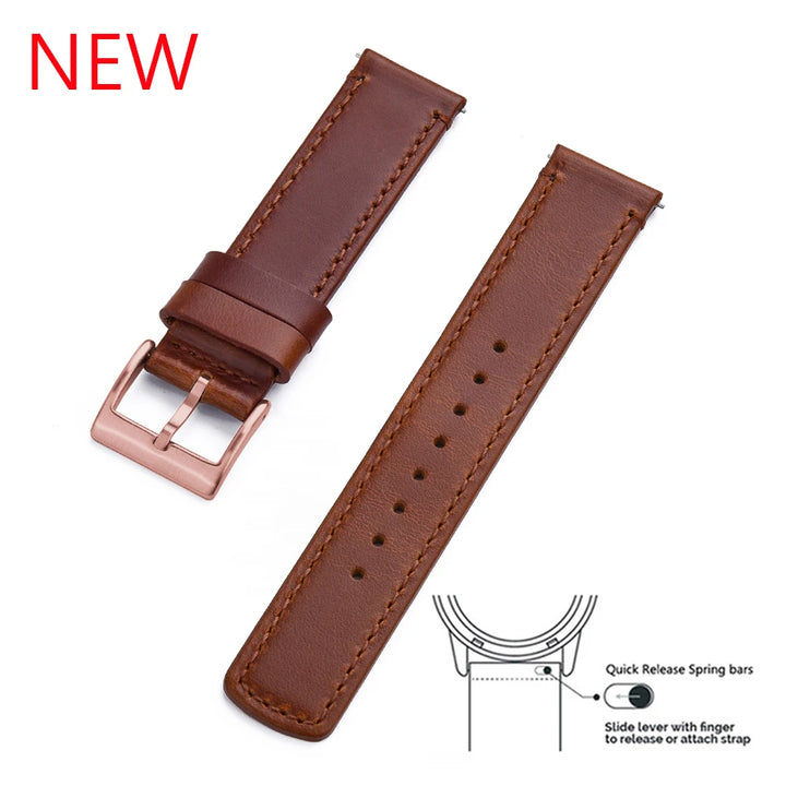 JUELONG Premium Leather Watch Strap 20mm 22mm With Quick Release Watch Bands Black Silver Buckle For Men's Watches Accessories