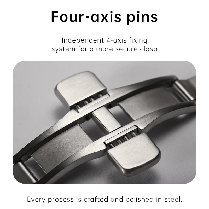 MAIKES 316L Stainless Steel Butterfly Clasp – 18/20mm Brushed Folding Buckle