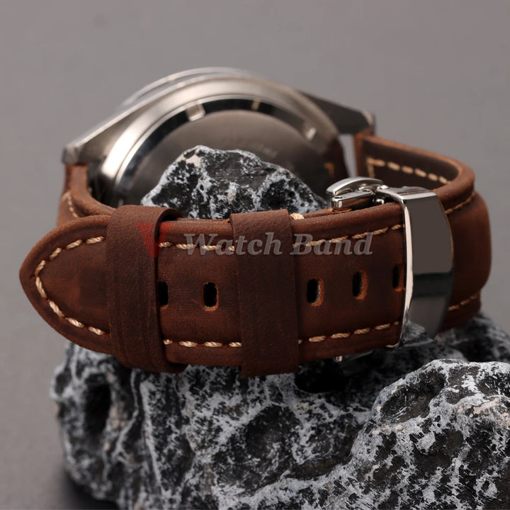 Genuine Calfskin Leather Watchband for Omega Business Watch Band 20mm 22mm 24mm 26mm Butterfly Buckle Stitching Brown Strap