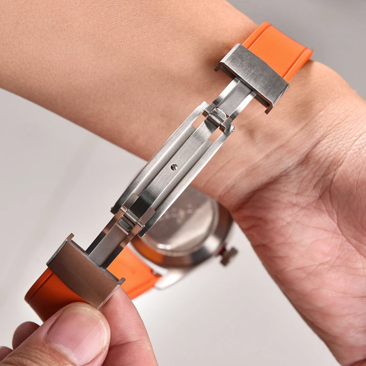 Premium Grade Curved Rubber CTS Strap 20mm 22mm Quick Release Butterfly Buckle Watch Bands FKM Rubber Strap For Cut To Size