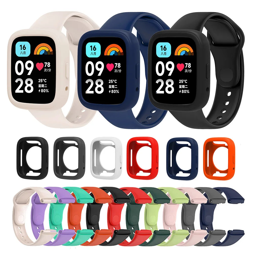 Silicone Strap & Protective Case for Redmi Watch 3 Active/Lite