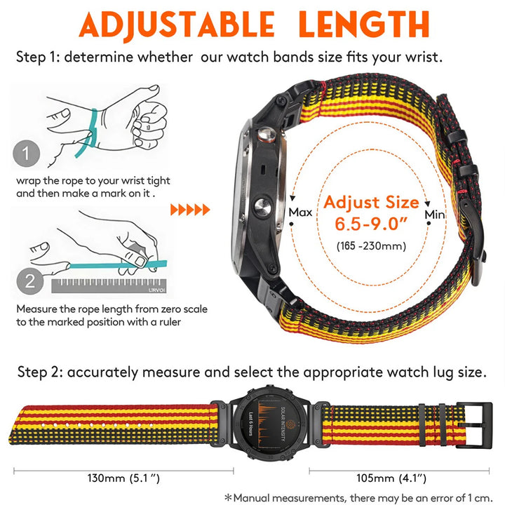 Nylon QuickFit Watch Strap – 22/26mm for Garmin Fenix 6/7/8, Epix, Instinct, Tactix, MARQ