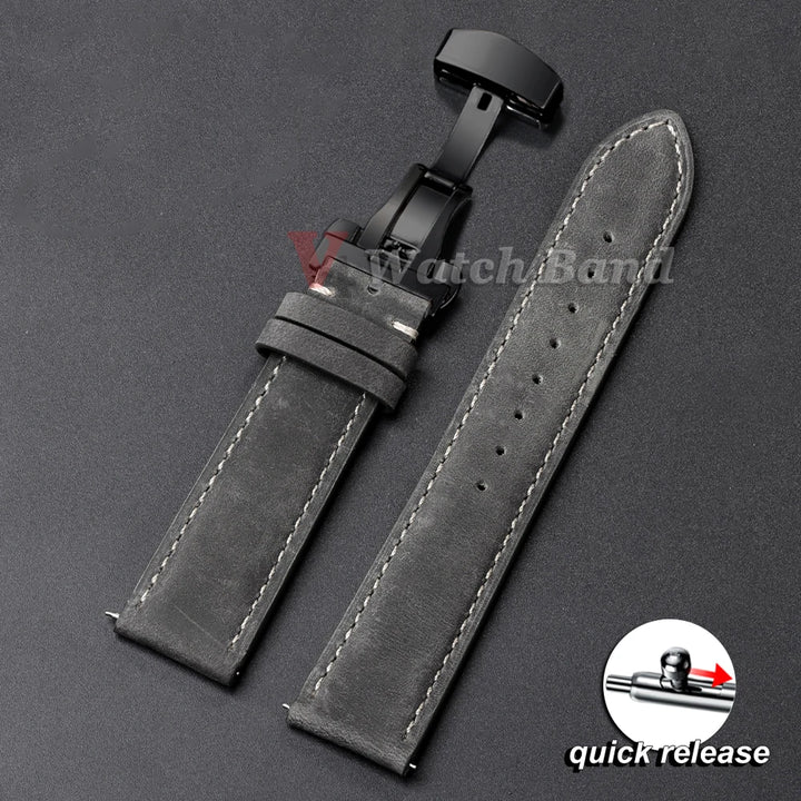 Genuine Calfskin Leather Watchband for Omega Business Watch Band for Seiko 22mm 20mm 18mm Butterfly Buckle Stitching Brown Strap