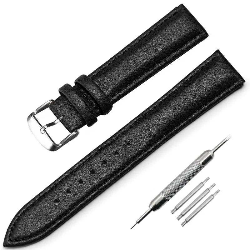 Soft Leather Watch Strap 8–24mm for Men & Women (Purple, Green, Blue)