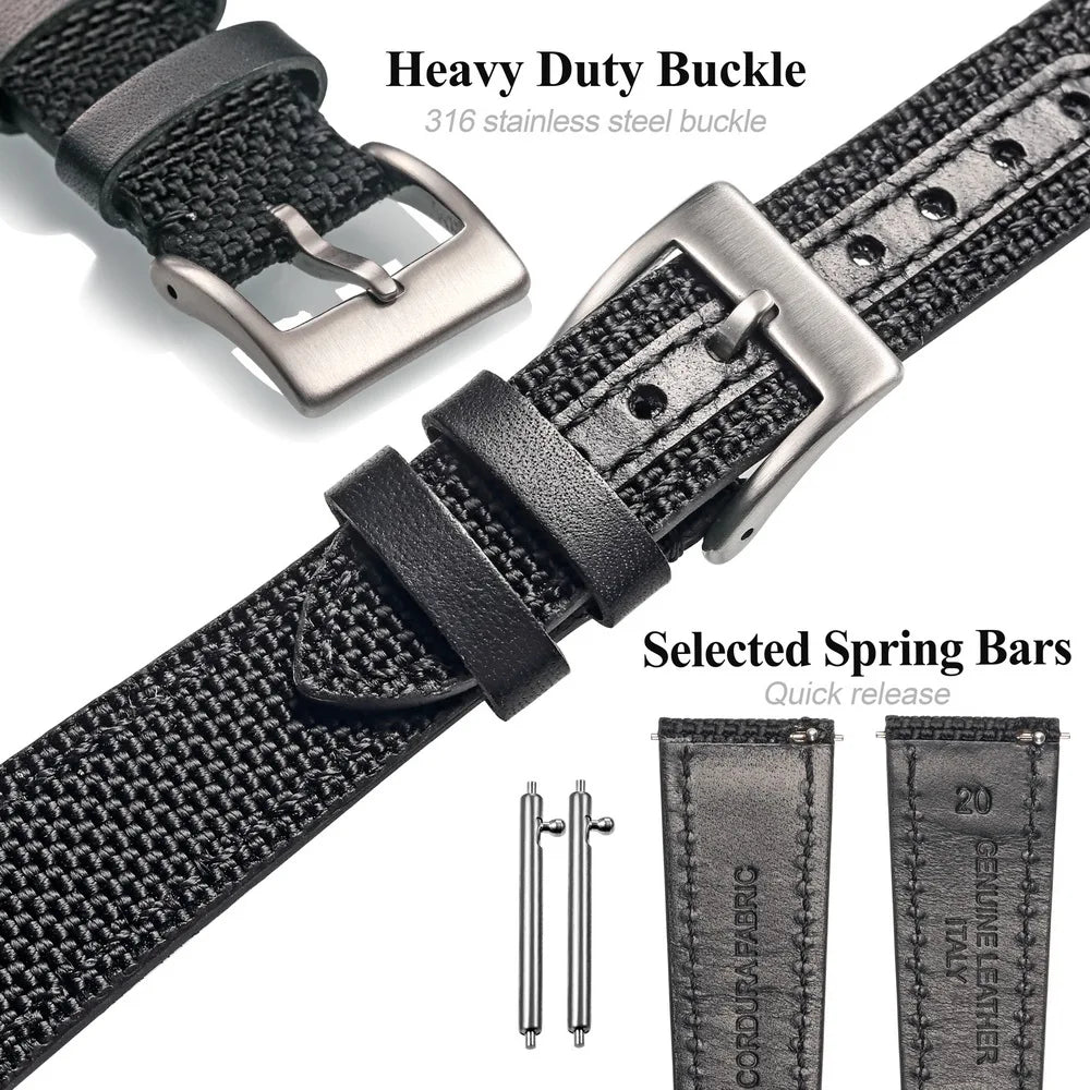 HEMSUT Ballistic Nylon Quick-Release Watch Strap (18-22mm)