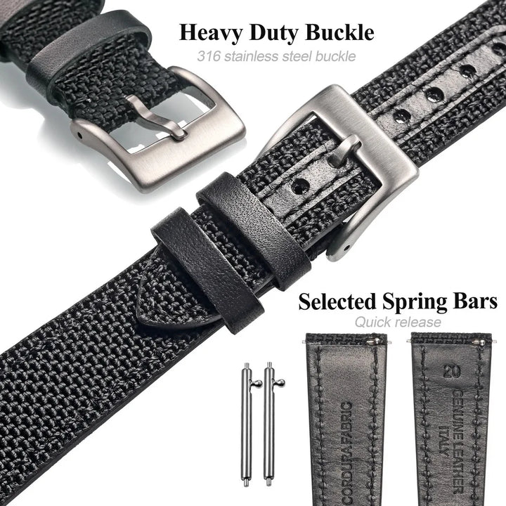 HEMSUT Ballistic Nylon Quick-Release Watch Strap (18-22mm)