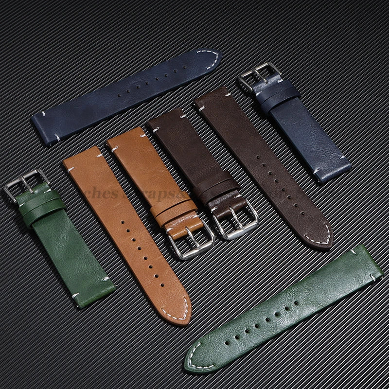 Vintage Leather Watch Strap – 18–24mm, Soft Quick-Release for Omega & Huawei GT4