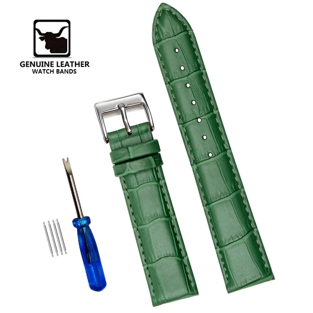 Cowhide Genuine Leather Watch Strap – 12–24mm with Tool