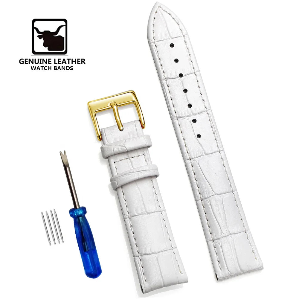 Cowhide Genuine Leather Watch Strap – 12–24mm with Tool