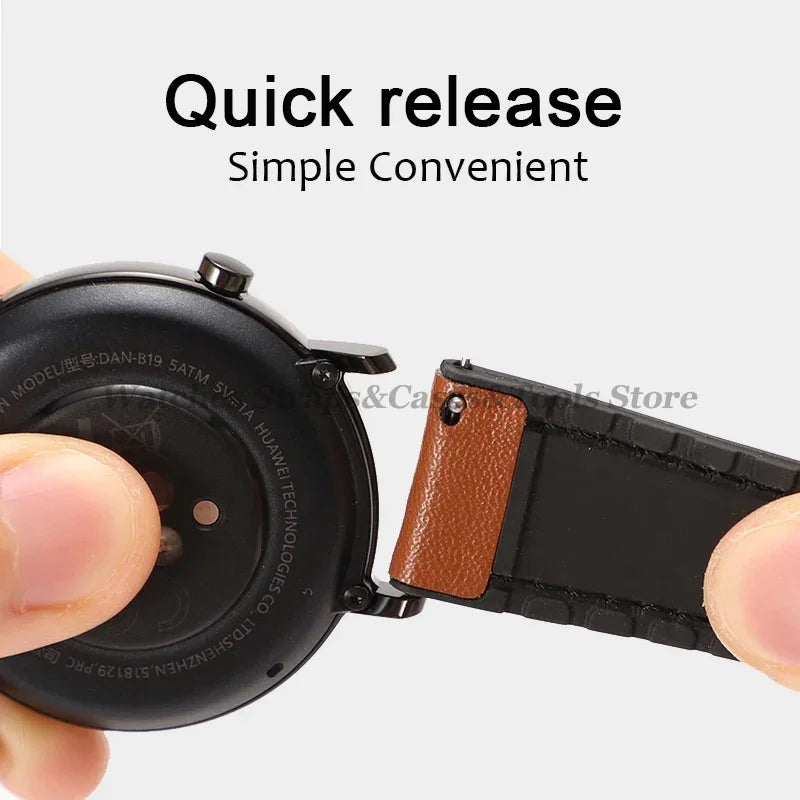 Silicone & Leather Watch Strap for Huawei & Samsung – 18–46mm