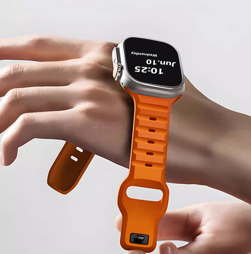 Silicone Rubber Apple Watch Band 38–49mm for iWatch Series 3–8 & Ultra