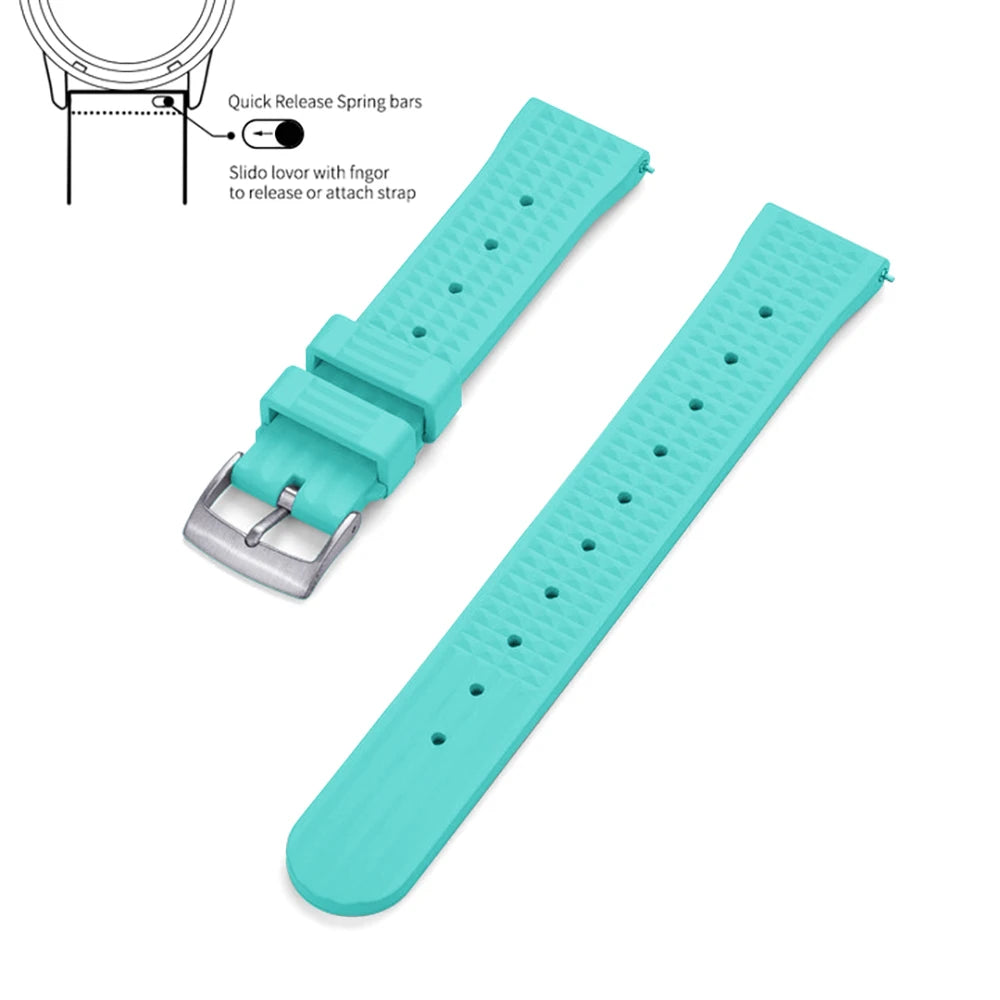 JUELONG Waffle FKM Rubber Watch Bands Quick Release Waterproof Durable Fluororubber Strap 20mm 22mm For Traditional Diving Watch