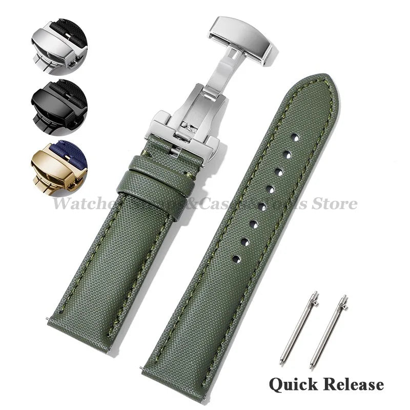 Sailcloth Nylon & Leather Watch Strap – 20/22mm, Omega & Huawei, Green