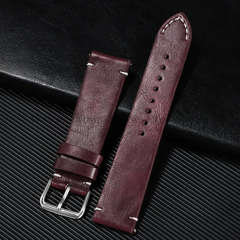 Vintage Leather Watch Strap – 18–24mm, Soft Quick-Release for Omega & Huawei GT4