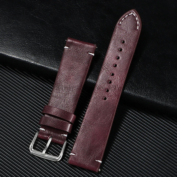 Vintage Leather Watch Strap – 18–24mm, Soft Quick-Release for Omega & Huawei GT4