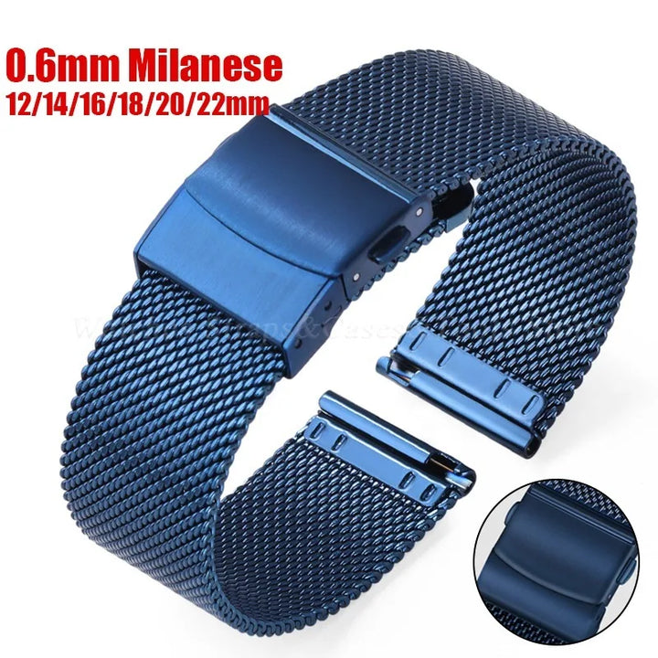 General Use Quick Release Watchband Stainless Steel Band 0.6mm Milanese Strap 12/14/16/18mm 20mm 22mm 24mm for Omega for DW Belt