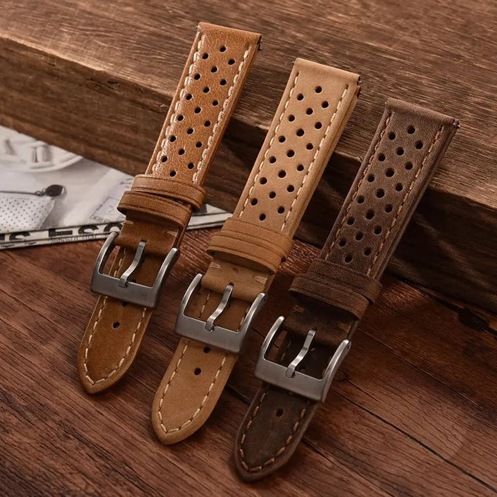 Breathable Leather Watch Strap 18-22mm Quick Release for Omega, Seiko