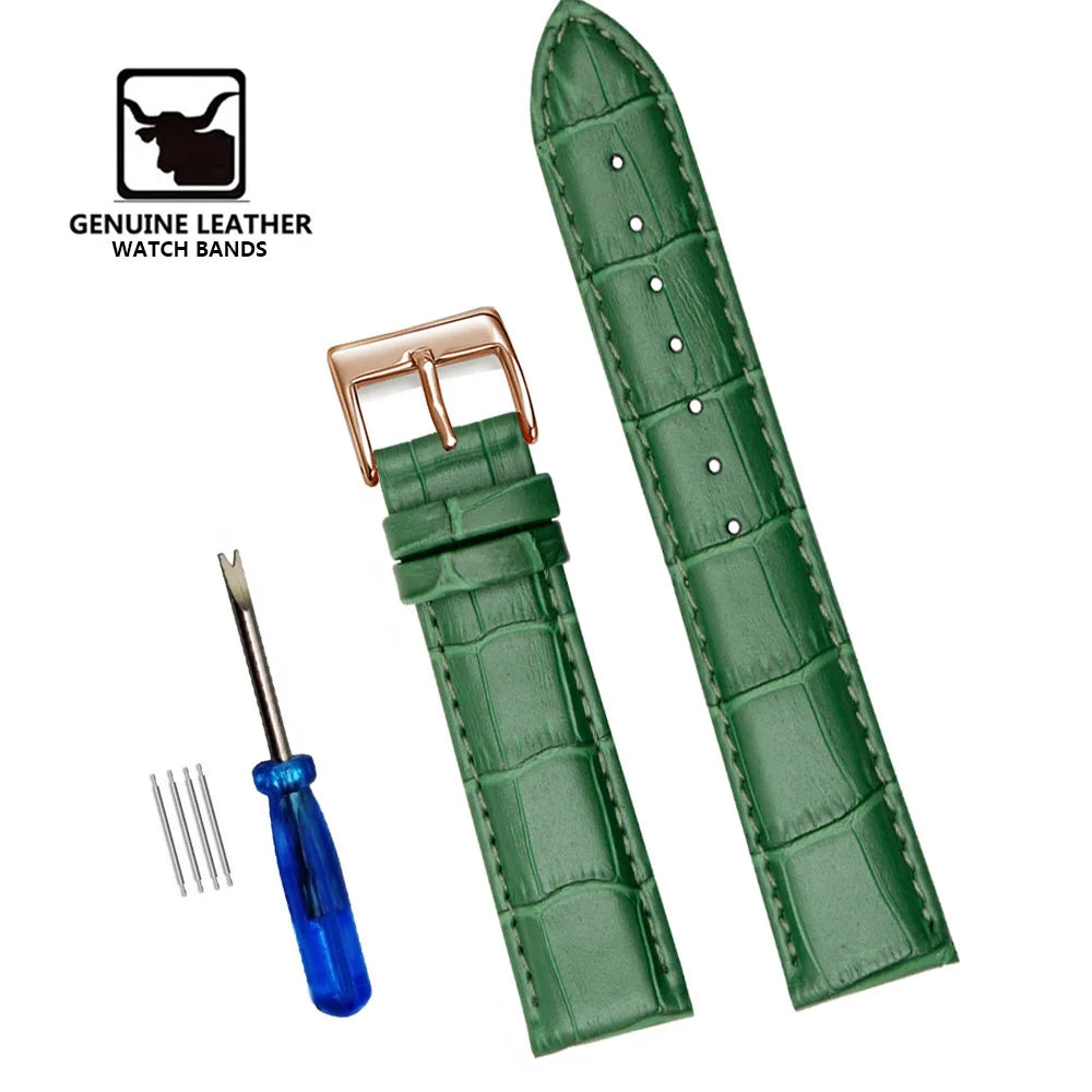 Cowhide Genuine Leather Watch Strap – 12–24mm with Tool