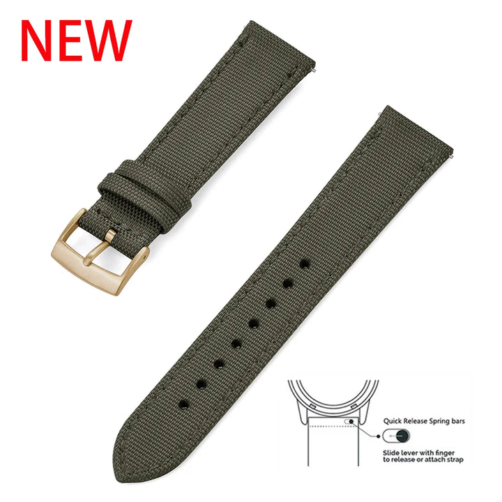 New Design Hybrid Canvas Nylon Leather Watch Strap 18mm 20mm 22mm Bracelet Quick Release Replacement Black Khaki Red Watchbands