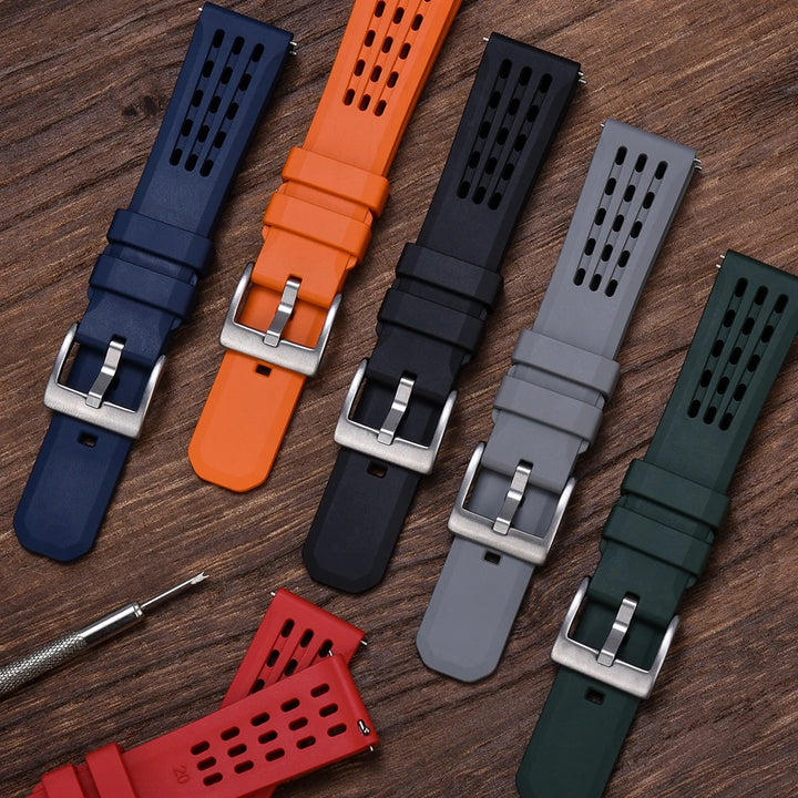 Premium-Grade Porous Structure Quick Release Fluorine Rubber Watch Strap 20mm 22mm New Design FPM/FKM Rubber Watch Band