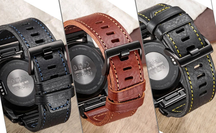 HEMSUT Leather Watch Band for Garmin Fenix, Forerunner & More