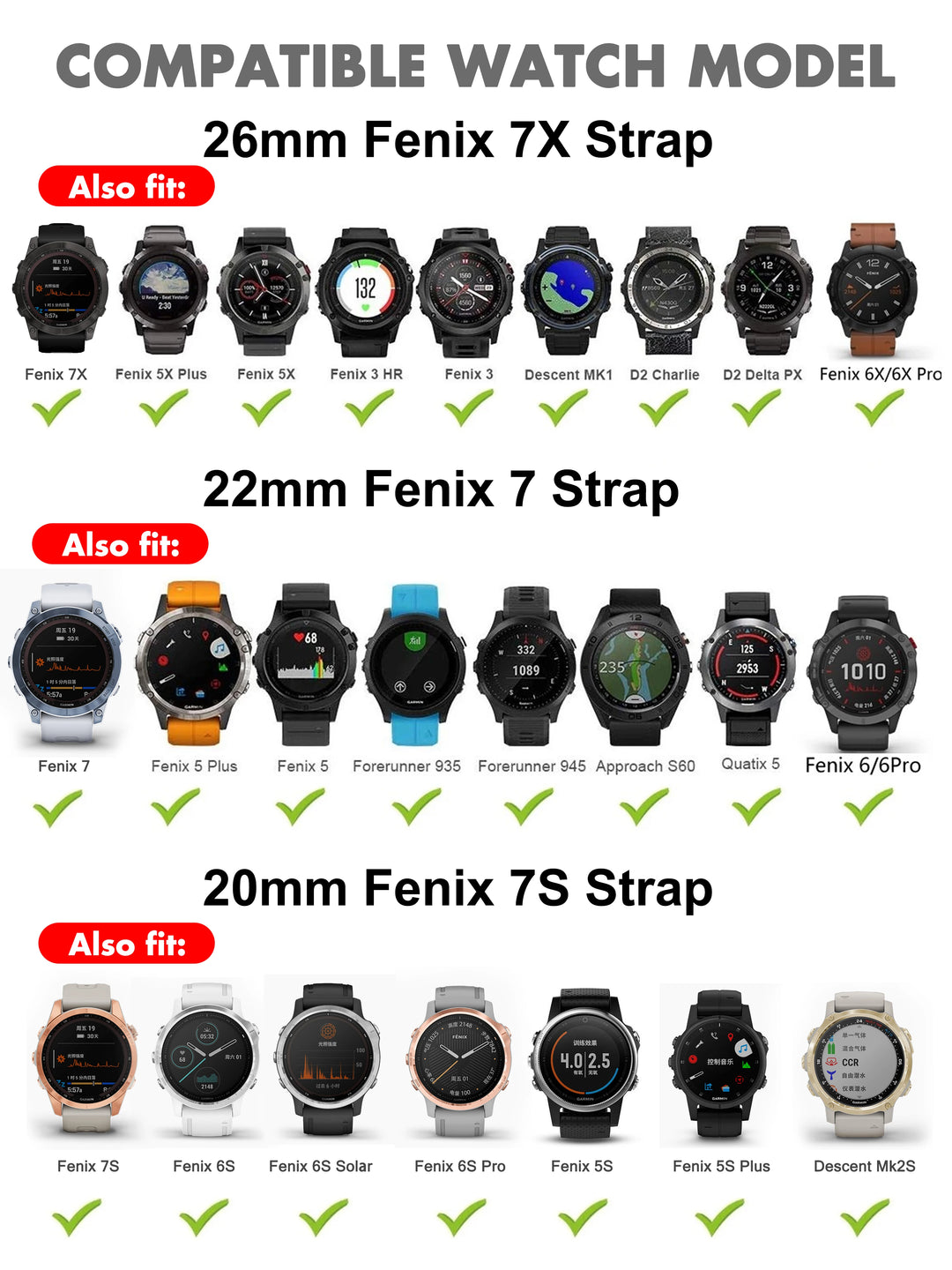 Quick Release Smartwatch Strap for Garmin Fenix Series – 20/22/26mm