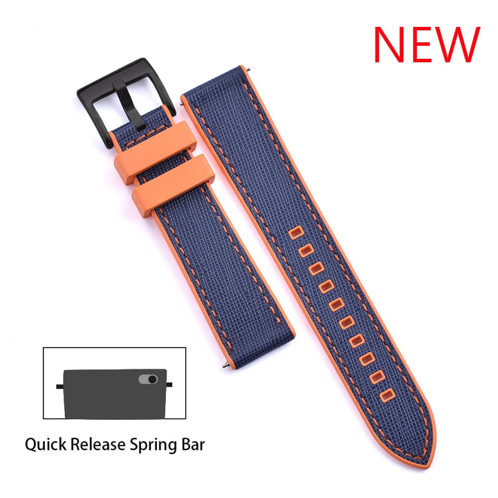 JUELONG New Design FKM Watch Strap 20mm 22mm Quick Release Hybrid Fluoro Rubber Saffiano Leather Watchbands