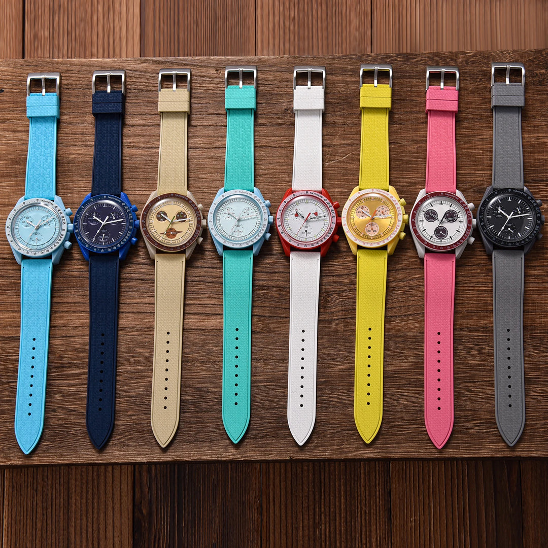 Premium Grade Mosaic FKM Rubber Watch Strap 20mm 22mm Quick Release Watch Bands Diving Waterproof Soft Wristband