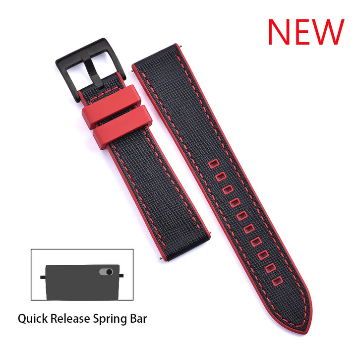 JUELONG New Design FKM Watch Strap 20mm 22mm Quick Release Hybrid Fluoro Rubber Saffiano Leather Watchbands