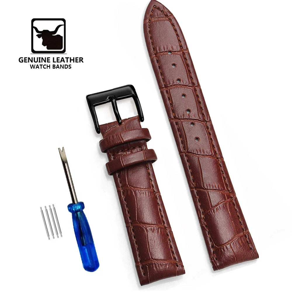 Cowhide Genuine Leather Watch Strap – 12–24mm with Tool