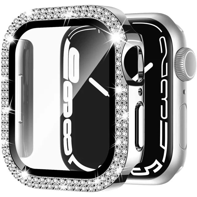 Glass+Cover For Apple Watch Case 45mm 44mm 41mm 40mm 38 42mm Bling Diamond bumper+Screen Protector iwatch series 9 8 7 5 6 4 SE