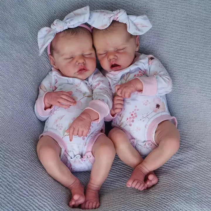 NPK 18inch Lifelike Reborn Baby Doll Twins TWINA & TWINB Handmade 3D Skin Multiple Layers Painting Collectible Art Doll Set