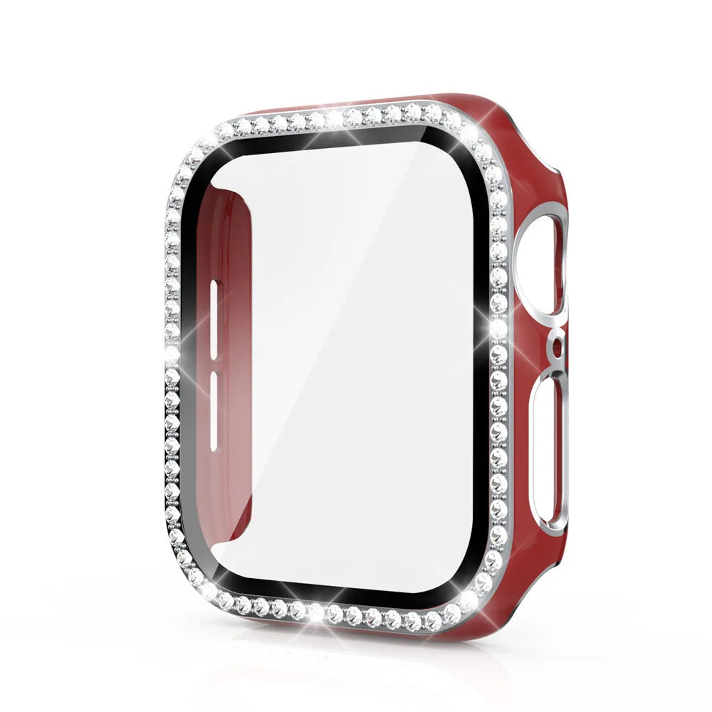 Glass+Cover For Apple Watch Case 45mm 44mm 41mm 40mm 38 42mm Bling Diamond bumper+Screen Protector iwatch series 9 8 7 5 6 4 SE
