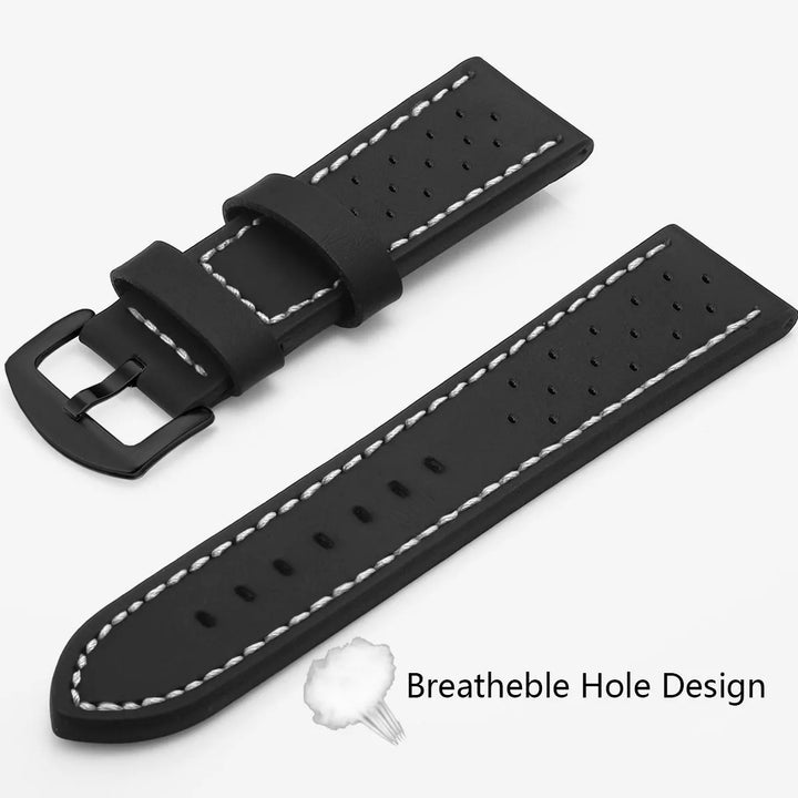 Fashion Vintage Leather Watch Strap – 18–24mm, Stainless Steel Buckle