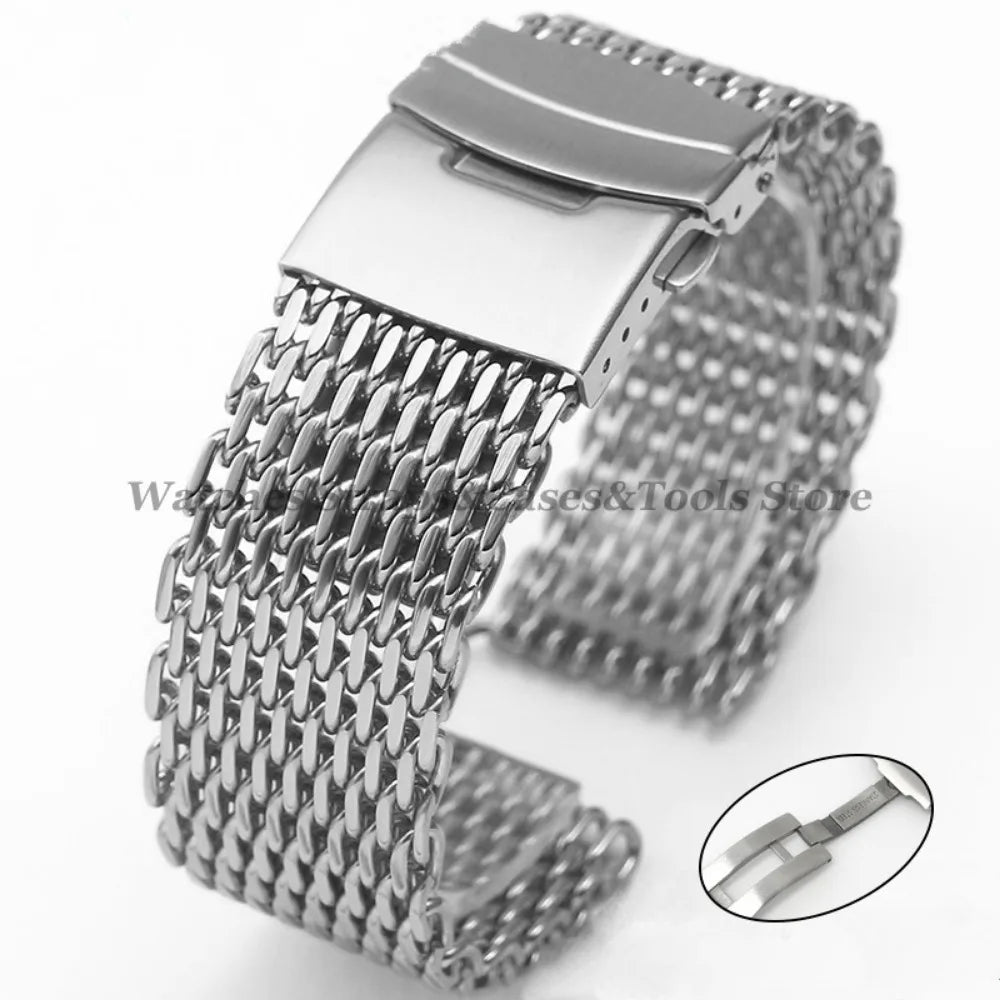 Shark Mesh Steel Watch Strap – 18–24mm for Seiko & Omega, Sport/Diving