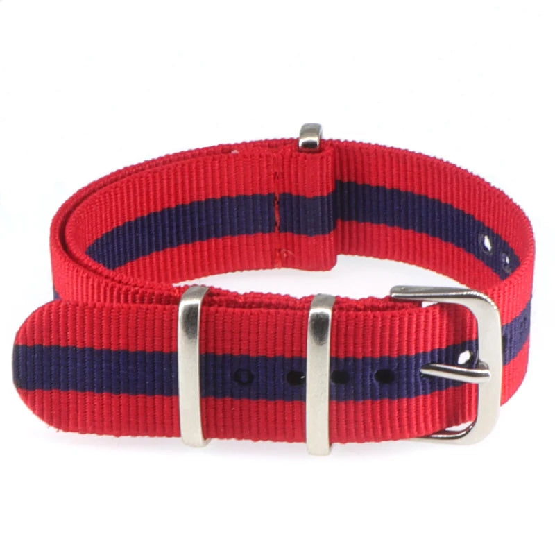 Striped Nylon Watch Strap with Silver Buckle (16-22mm)