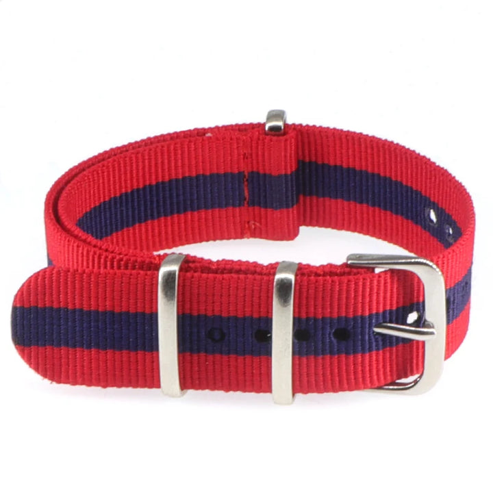 Striped Nylon Watch Strap with Silver Buckle (16-22mm)