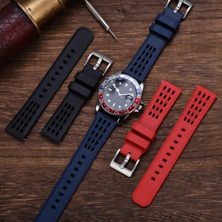 Premium-Grade Porous Structure Quick Release Fluorine Rubber Watch Strap 20mm 22mm New Design FPM/FKM Rubber Watch Band