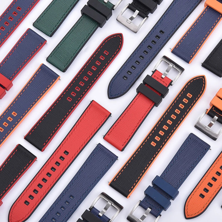 FKM Rubber Strap 20mm22mm Leather Qucik Release Watch Band Universal Women Men Watch Accessories for Omega Seiko Sports Bracelet