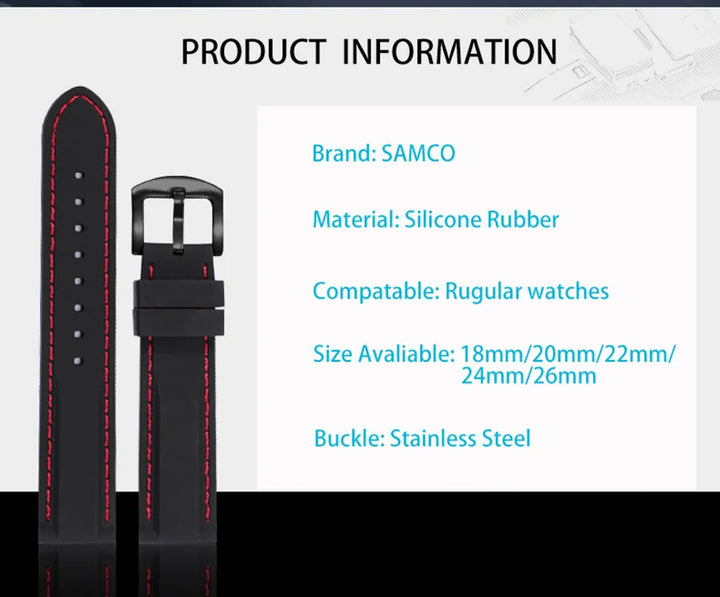 Silicone Rubber Watch Band 18–26mm (Soft & Comfortable Replacement Strap)